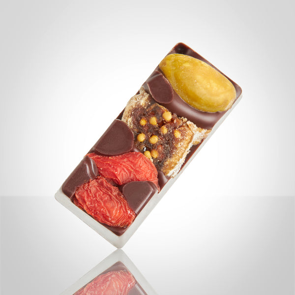 Bonbon mendiant pistache-figue-baie de goji de l'Instant Cacao