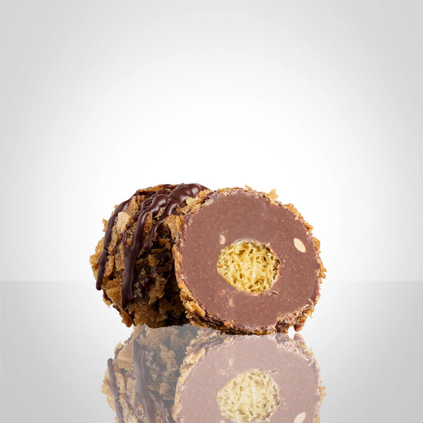 Rocher céréales-feuilletine vu en coupe
